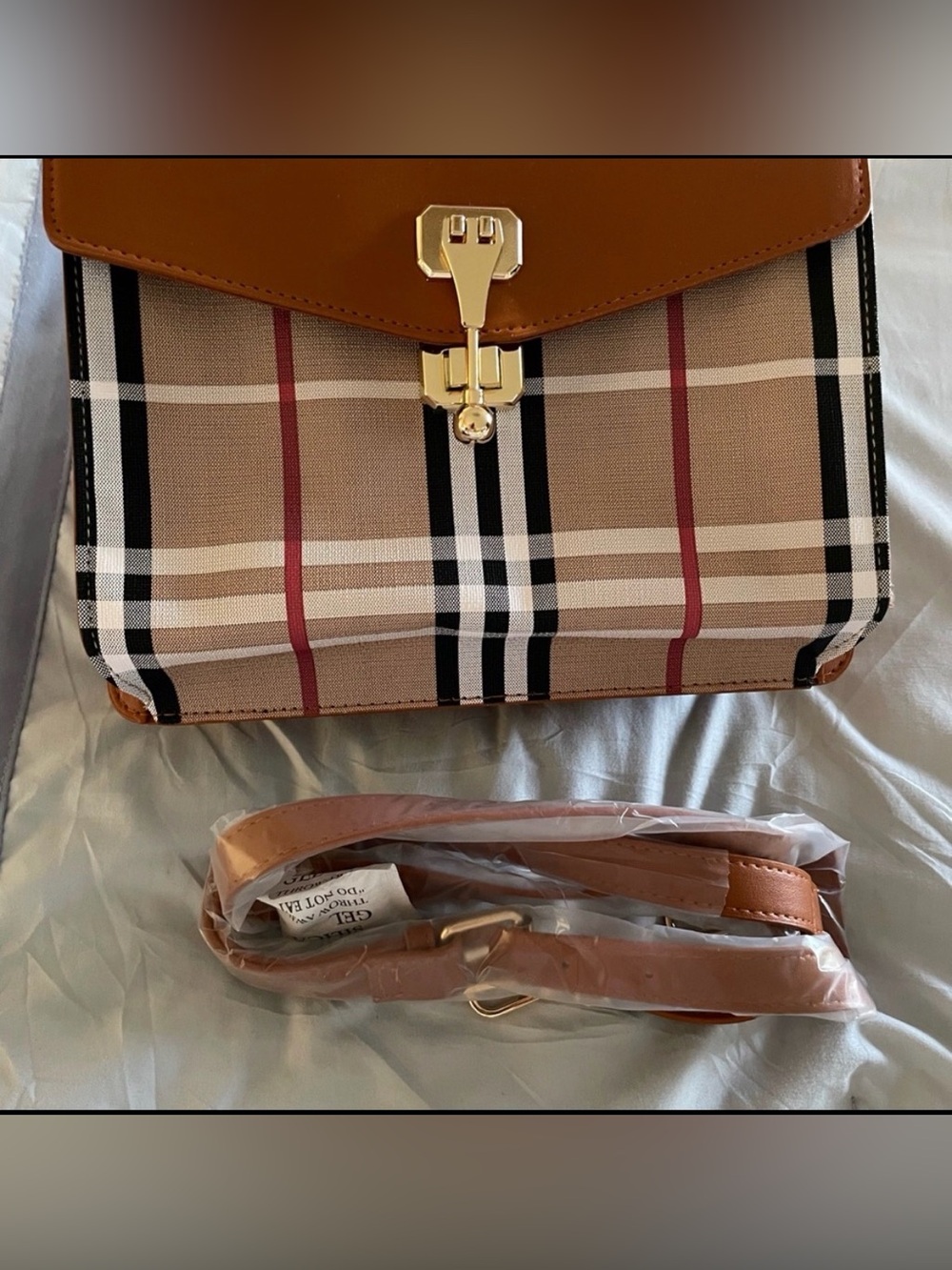 Elegant Tan and Plaid Women's Bag